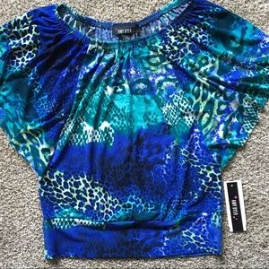 NWT Amy Byer Short Sleeve Blue Green Top M 8 10